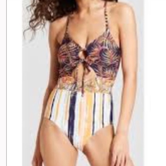 NWT Social Angel Palm Print One Piece Swimsuit, M - Picture 2 of 9